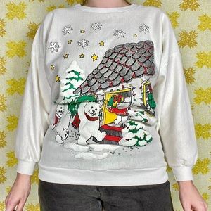 Vintage 80s white glittery Christmas bears sweatshirt 🐻‍❄️🎄